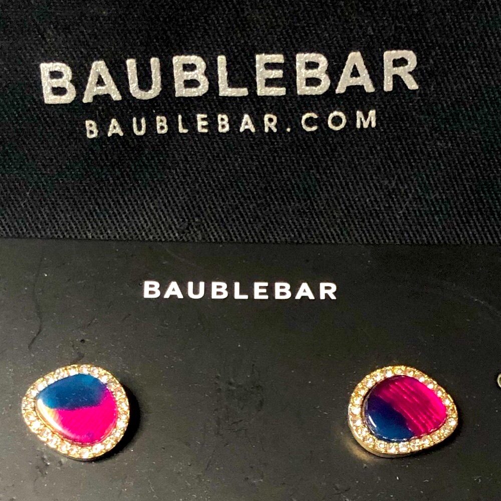 Bauble Bar Pink Blue Resin Pave & Gold Studs